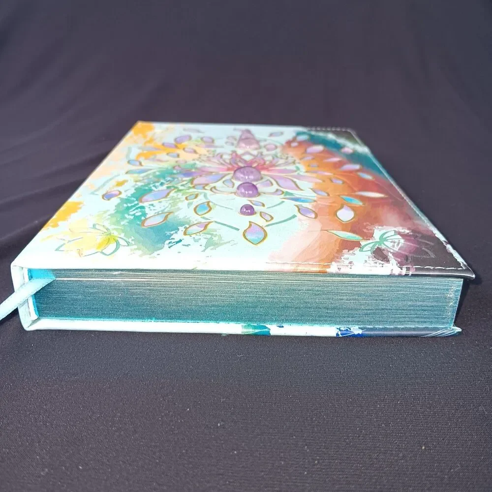 Amethyst Gem Stones Embossed Journal Satin Ribbon Bookmark Sprayed Blue Edges